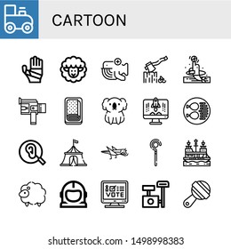 Set of cartoon icons such as Toy train, Plastered arm, Lamb, Whale, Axe, Dolphin, Super, Meatloaf, Koala, Rocket, Chicken leg, Ear, Circus tent, Grasshopper, Sceptre , cartoon