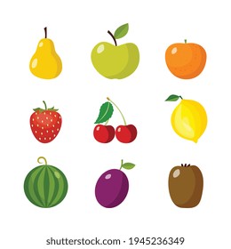 Set of cartoon icons of various ripe fruits flat vector illustration isolated.
