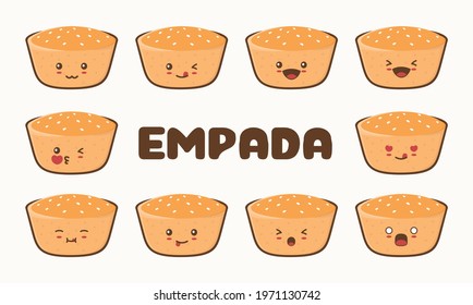 set, cartoon illustration of empada. vector illustration of traditional brazilian snacks. with different facial expressions
