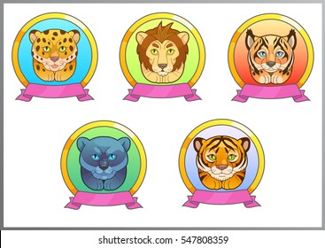 set cartoon illustration of funny cats