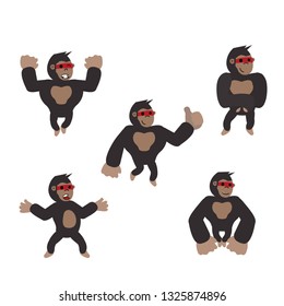 Set of cartoon illustration of funny gorilla