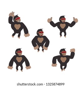 Set of cartoon illustration of funny gorilla