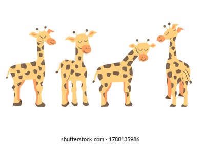 Set of Cartoon Illustration of little Giraffes for your Design, can be used as a print on children s clothing, vector eps 10 fillustration