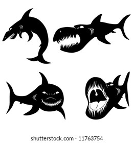 set of cartoon illustrations of shark