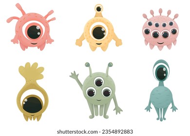 set of cartoon illustrations theme space, aliens vector