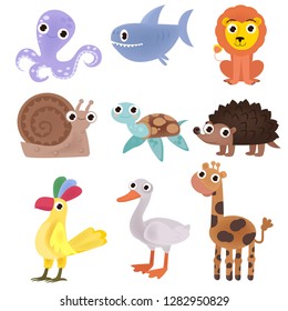 Set of cartoon images of animals. A collection of funny animals. Cute cartoon animals.
