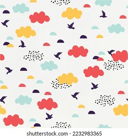 Set of cartoon images of brid and cloud. Vector illustration. pattern background , For teaching media, making books and clothes for children.