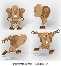 Set of cartoon images of funny and different robots actions, Robotics character.