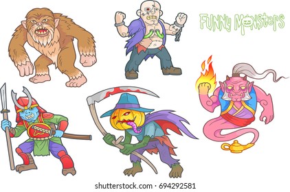 Set of cartoon images funny monsters