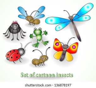 Set of cartoon insects