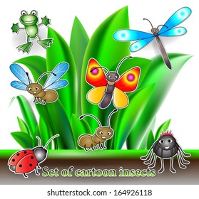 Set of cartoon insects
