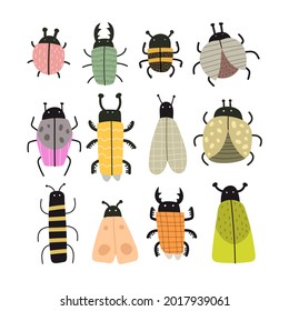 Set with cartoon insects. hand drawing. Colorful flat vector illustration for children.baby design for prints, posters, cards