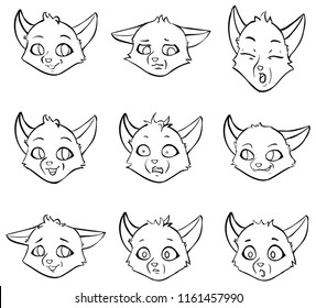 Set cartoon interesting emotions of little fox