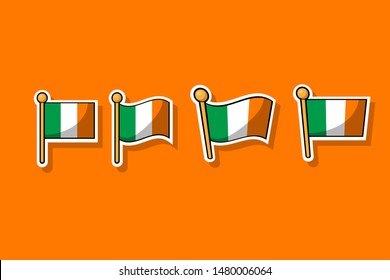 set of cartoon Ireland flag on flagstaff.cartoon Ireland sticker or label. Location label. vector illustration.