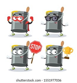 set of cartoon iron bucket with paint character mascot on white background