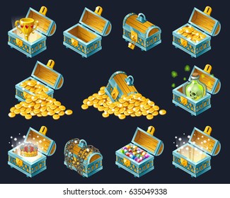 Closed antique treasure chest. Vector cartoon illustration