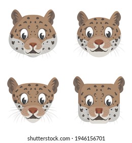 Set of cartoon jaguars. Different shapes of animal heads.