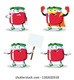 set of cartoon jam in glass jar character mascot on white background