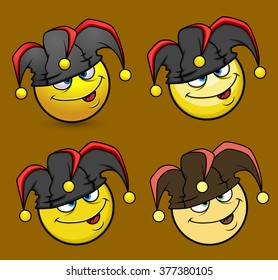 Set of Cartoon Jester Emoji Smiley Emoticon