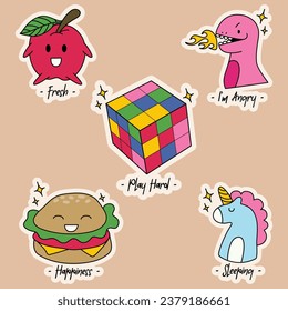Set of cartoon kawaii sticker