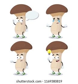 set of cartoon king trumpet mushroom character mascot on white background