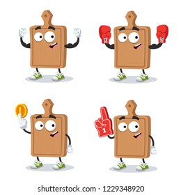 set of cartoon kitchen cutting board character mascot on white background