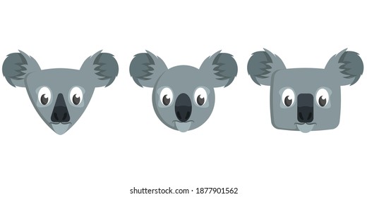 Conjunto de dibujos animados koalas. Diferentes formas de caras animales.