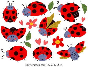 A set of cartoon ladybug