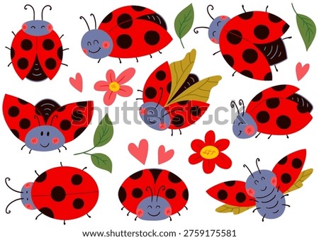 A set of cartoon ladybug