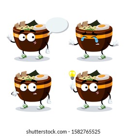 set of cartoon large cup of ramen noodles character mascot on white background