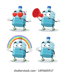 set of cartoon large plastic water bottle character mascot on white background