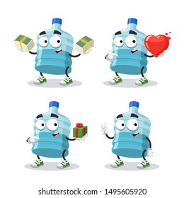 set of cartoon large plastic water bottle character mascot on white background