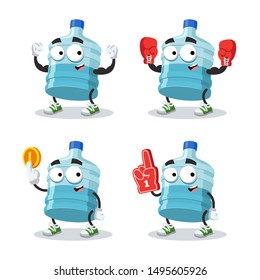 set of cartoon large plastic water bottle character mascot on white background