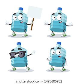 set of cartoon large plastic water bottle character mascot on white background