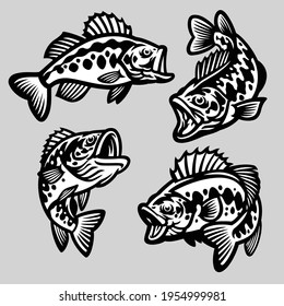 set cartoon largemouth bass fish