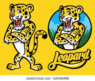 set of cartoon of leopard character