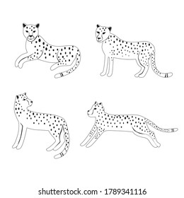 Set of cartoon leopard on a white background, vector Illustration