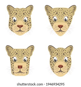 Set of cartoon leopards. Different shapes of animal heads.