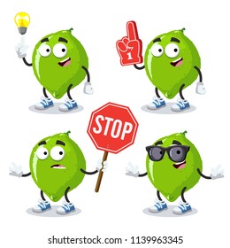 set of cartoon lime character mascot on white background
