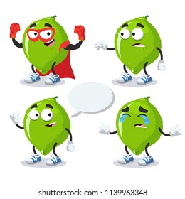 set of cartoon lime character mascot on white background