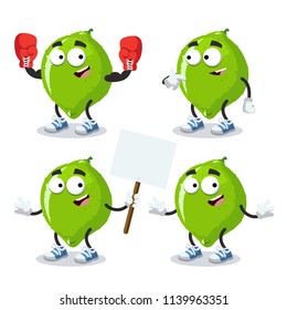 set of cartoon lime character mascot on white background