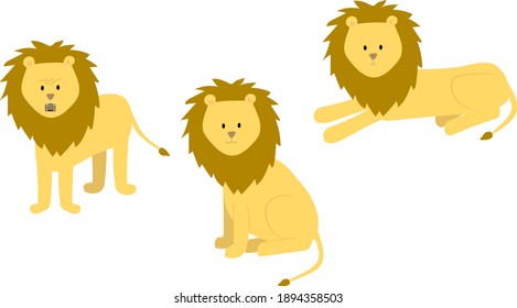 Set of cartoon lions vector illustration