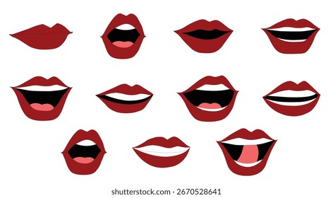 Set of Cartoon Lips sync with Different Expressions