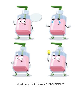 set of cartoon liquid soap bottle character mascot on white background