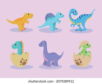 set of cartoon little dinosaurs