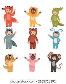 Set Cartoon Little Kids Characters Animal Stock Vector (Royalty Free ...