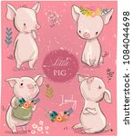 set with cartoon little pigs