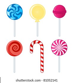  Set of Cartoon Lollipops on White Background