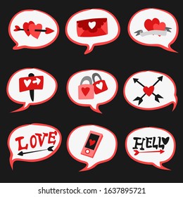 Set of Cartoon love elements vector stickers for Valentine's Day items design