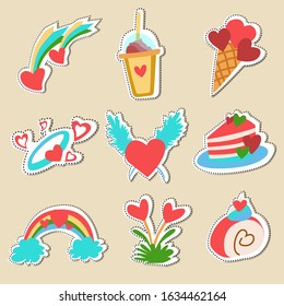 Set of Cartoon love elements for wedding, Valentine's Day card, sticker